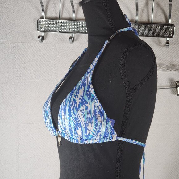 Beach Melissa Odabash Sky Blue Lined Nylon Span Poly Halter Bikini Swim Top Sz S - Picture 6 of 16